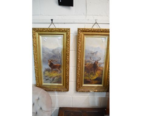 TWO FRAMED PRINTS OF STAGS AFTER R CLEMINSON ENTITLED "ON THE ALERT" AND "THE CHALLENGE"
