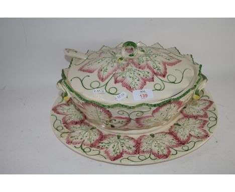 LARGE TUREEN AND COVER AND BASE WITH SERVING SPOON