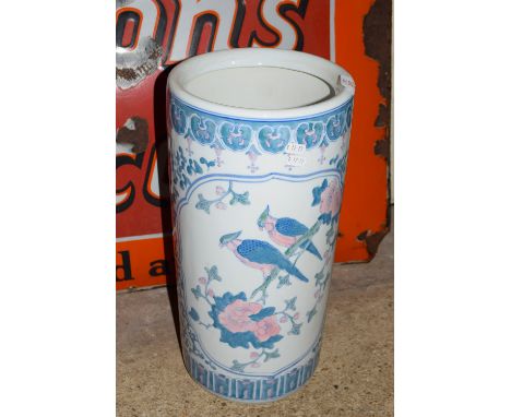 ORIENTAL STYLE STICK STAND WITH DECORATION OF BIRDS THROUGHOUT, AND SIGNATURE, HEIGHT APPROX 46CM