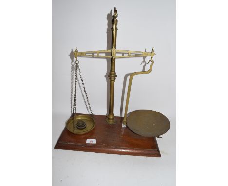 SET OF BRASS SCALES ON WOODEN MOUNT
