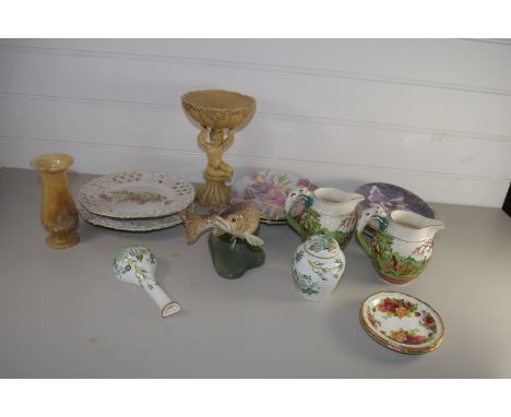 TRAY CONTAINING CERAMIC ITEMS, COLLECTORS PLATES, BESWICK MODEL OF A FISH ETC