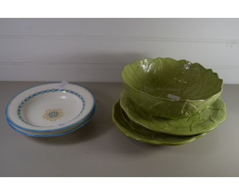 CERAMIC ITEMS, SERVING BOWLS AND GREEN GLAZED SERVING DISHES