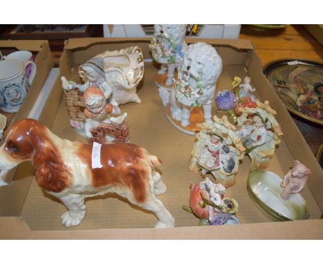 BOX CONTAINING CERAMIC MODELS, MAINLY OF DOGS AND SMALL CHILDREN