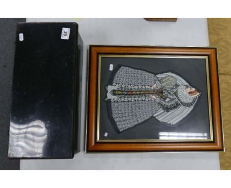 Georgian metal locking deed box together with modern tapestry of Queen Elizabeth. (2)