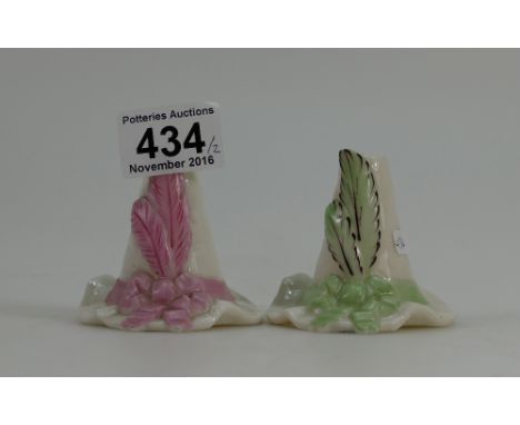 Royal Worcester Candle snuffers in the form of hats. (2) (black mark to interior).
