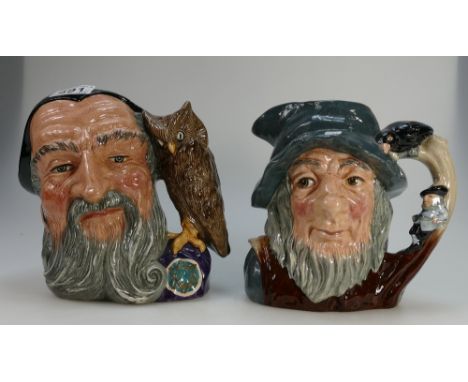 Royal Doulton large character jugs Merlin D6529 and Rip Van Winkle D6438 (both seconds)(2)