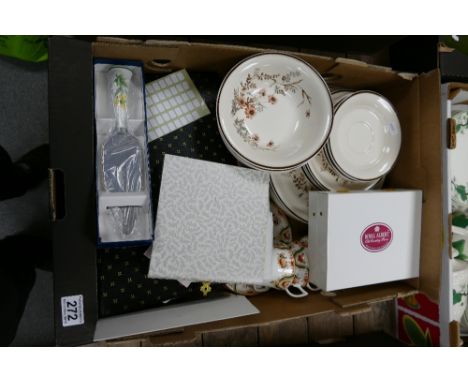 A mixed collection of items to include Arklow honeystone dinnerware, boxed cutlery sets, and Victorian cups and saucers. 