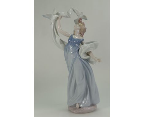 Lladro large figure of a lady holding doves "New Horizons", limited edition for the Millenium, height 38cm, in original box (