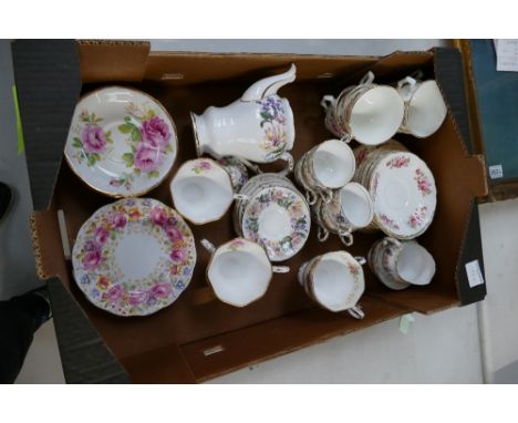 A mixed collection of teaware to include Paragon undersized floral teaset, Royal Albert American puti saucers, etc. 