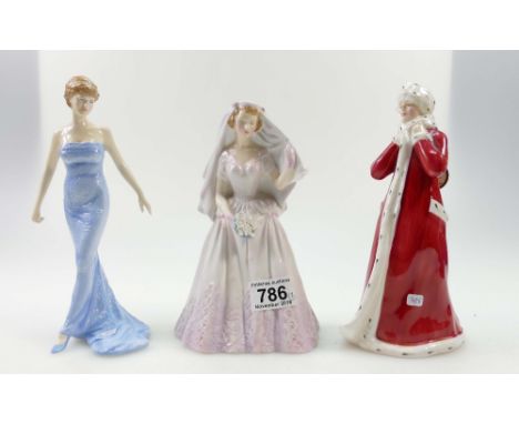 Royal Doulton lady figures to include The Bride HN2166, Diana Princess of Wales (late model no HN number) and Winter Time HN3