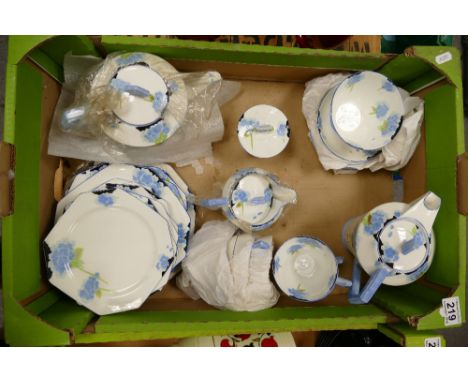 A good art deco tea set hand decorated in the Hydrangea design made by Paragon to include teapot, coffee pot, side plates, pl