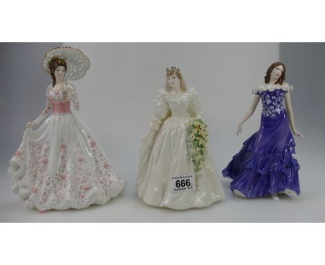 Coalport lady figure Diana CW438, Royal Worcester figure Summer Time CW809 and The Garden party CW810 (3)