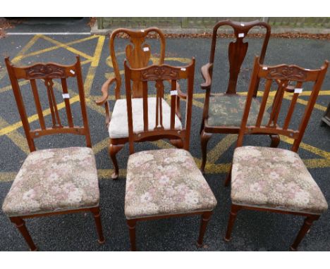 3 oak carved dinning chairs and 2 Chippendale chairs  (5)