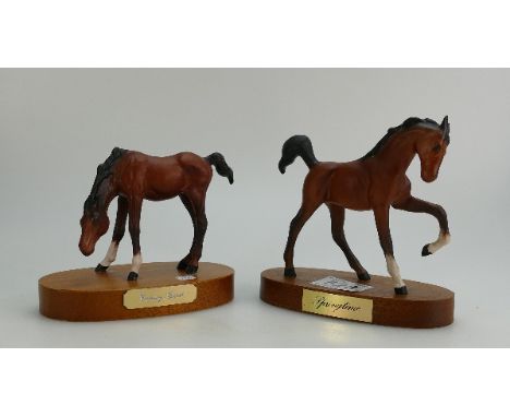 Royal Doulton model of a Foal on base Young Spirit DA70 and Beswick Foal Springtime on wood base (2)