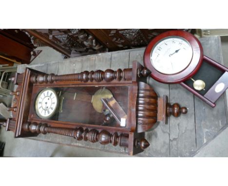 Oak 19th Century wall clock and other small wall clock (2)