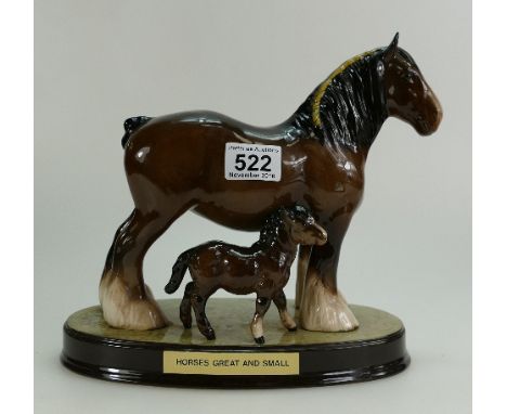 Beswick model of an 818 Shire and a Shetland Foal on an oval ceramic base entitled Horses Great and Small