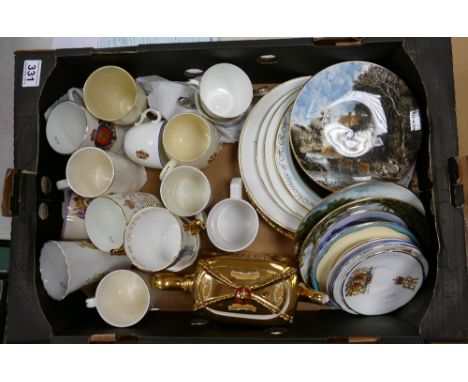 A mixed collection of items to include commemorative cups, saucers and commemorative garden house pottery novelty teapot.  