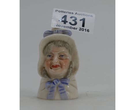 Royal Worcester Candle Snuffer Mrs Caudle puce factory mark. 