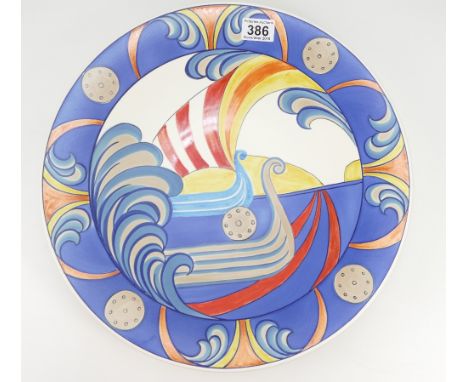 Poole Pottery charger Viking from the  Isle Of Purbeck Series signed K Brown 41cm diameter.