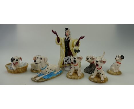 A collection of Royal Doulton Disney figures from the 101 Dalmatians collection to include Perdita DM7, Lucky DM8, Penny and 