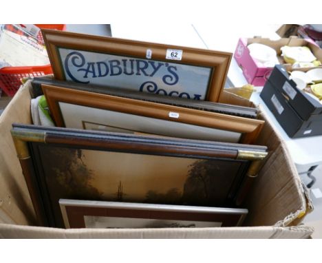 A collection of mixed media framed artwork including oils on canvases, advertising prints, signed photos, etc. (10)