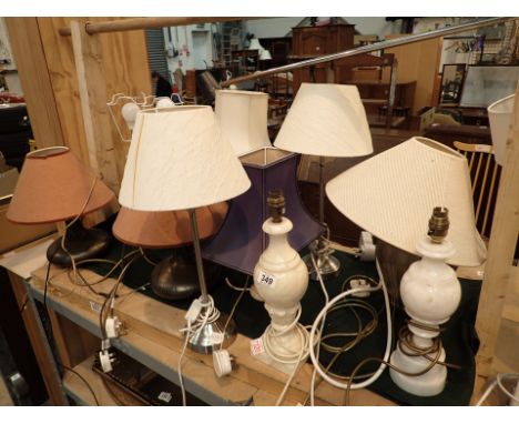 Quantity of table lamps alabaster ceramic metal finish ( 11 ) three pairs  CONDITION REPORT: The electrical items included in