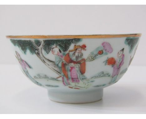 ORIENTAL CERAMICS, Chinese porcelain small bowl decorated with figures within garden setting and 4 character red seal mark 