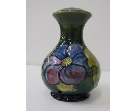 MOORCROFT green ground "Hibiscus" pattern table lamp base 16cm height 