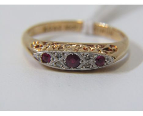 18ct GOLD &amp; PLATINUM RUBY &amp; DIAMOND BOAT RING, size M 