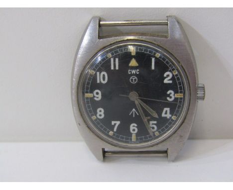 VINTAGE SWC MILITARY WRIST WATCH, mechanism appears in working condition, full set of numbers to the rear of the watch W10-66