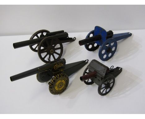 VINTAGE TIN PLATE, collection of 4 tin plate field guns by Burnette, Louis Marx &amp; 2 others 