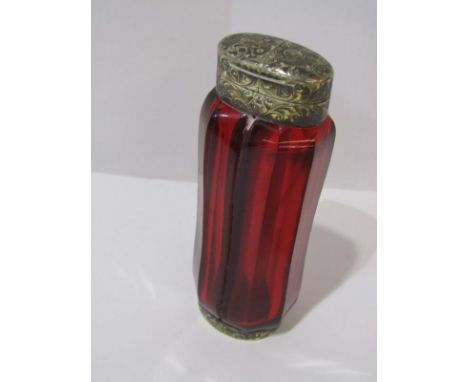 S. MORDAN &amp; CO PERFUME FLASK, ruby glass twin bodied with stoppers, 10cm height 