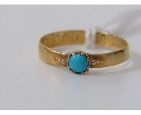 VINTAGE TURQUOISE RING, yellow gold (tests as high carat)set with solitaire turquoise, size L/M 