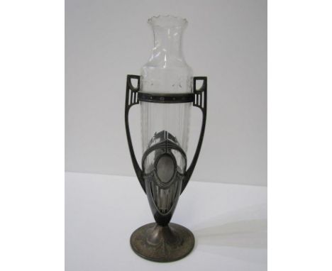 WMF, Jugendstil design cut glass vase in plated mount 28cm height 