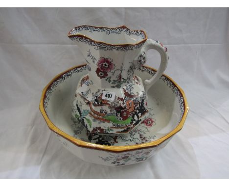 MASONS IRONSTONE, Chinoiserie pattern octagonal toilet jug and matching basin 