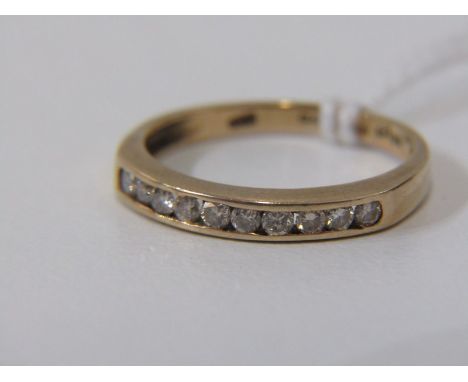 9CT YELLOW GOLD CHANNEL SET 10 STONE DIAMOND HALF ETERNITY STYLE RING, 0.25ct of diamond, size K/L 