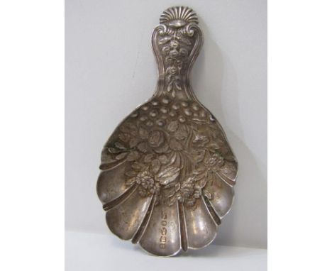 VICTORIAN CADDY SPOON, foliate embossed decoration, Birmingham HM 