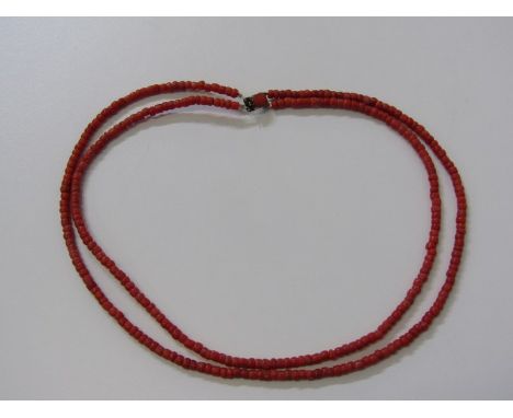 VINTAGE 2 STRING CORAL CHOKER STYLE NECKLACE 