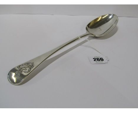 VICTORIAN SILVER NAVAL BASTING SPOON, with naval motif to finial and arrow mark by hallmarks, London, 1848, 31cm length, 200 