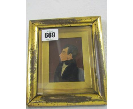 19TH CENTURY WATERCOLOUR PORTRAIT MINIATURE, "Young Man With High Collar" 8cm x 6cm 