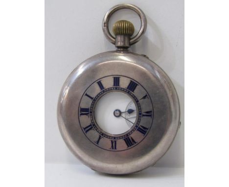 SILVER HALF HUNTER POCKET WATCH, silver cased with Birmingham HM, with white enamel dial &amp; secondary dial 