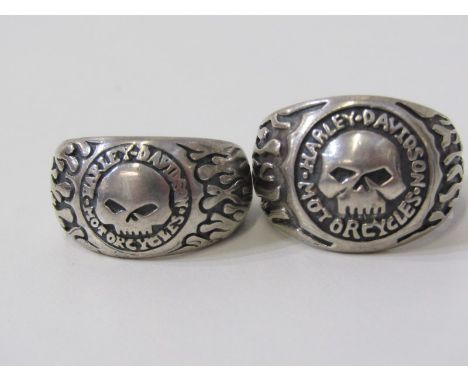 2 SILVER HARLEY DAVIDSON MOTORBIKE STYLE RINGS, sizez U &amp; X