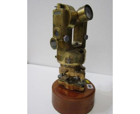 VINTAGE THEODOLITE, plinth mounted brass Cooke V22 theodolite by Vickars, 38cm height 