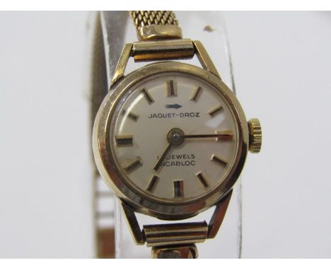 9ct YELLOW GOLD LADY'S WRIST WATCH on 9ct gold bracelet, mechanical manual wind movement, appears in working condition, appro