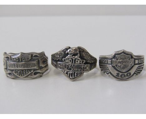 3 SILVER HARLEY DAVIDSON RINGS, 3 heavy silver rings, various sizes 