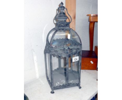Verdigree metal and glass garden lantern