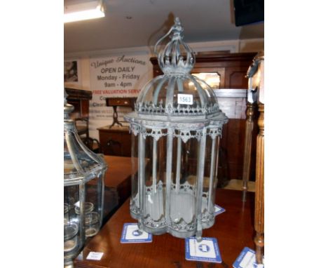 Verdigree metal and glass garden lantern