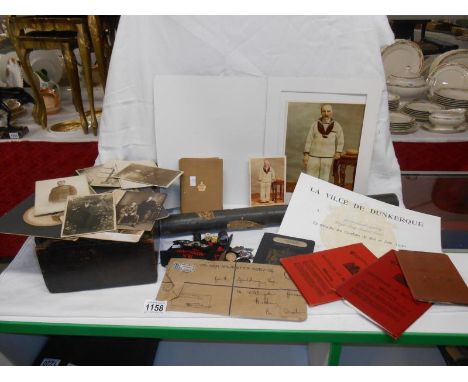 Early 20th century hand painted on silk portrait of a crew member on RMS Empress? and military photos, Dunkirk certificate et