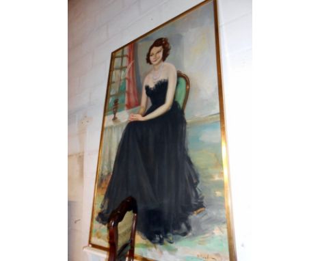 A 20th century oil on canvas portrait of a young lady with black lace dress. Signed A. Neal 1970