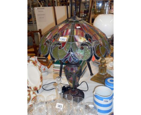 Tiffany style table lamp, approx. height 62cm, approx. diameter of shade at widest 46.5cm